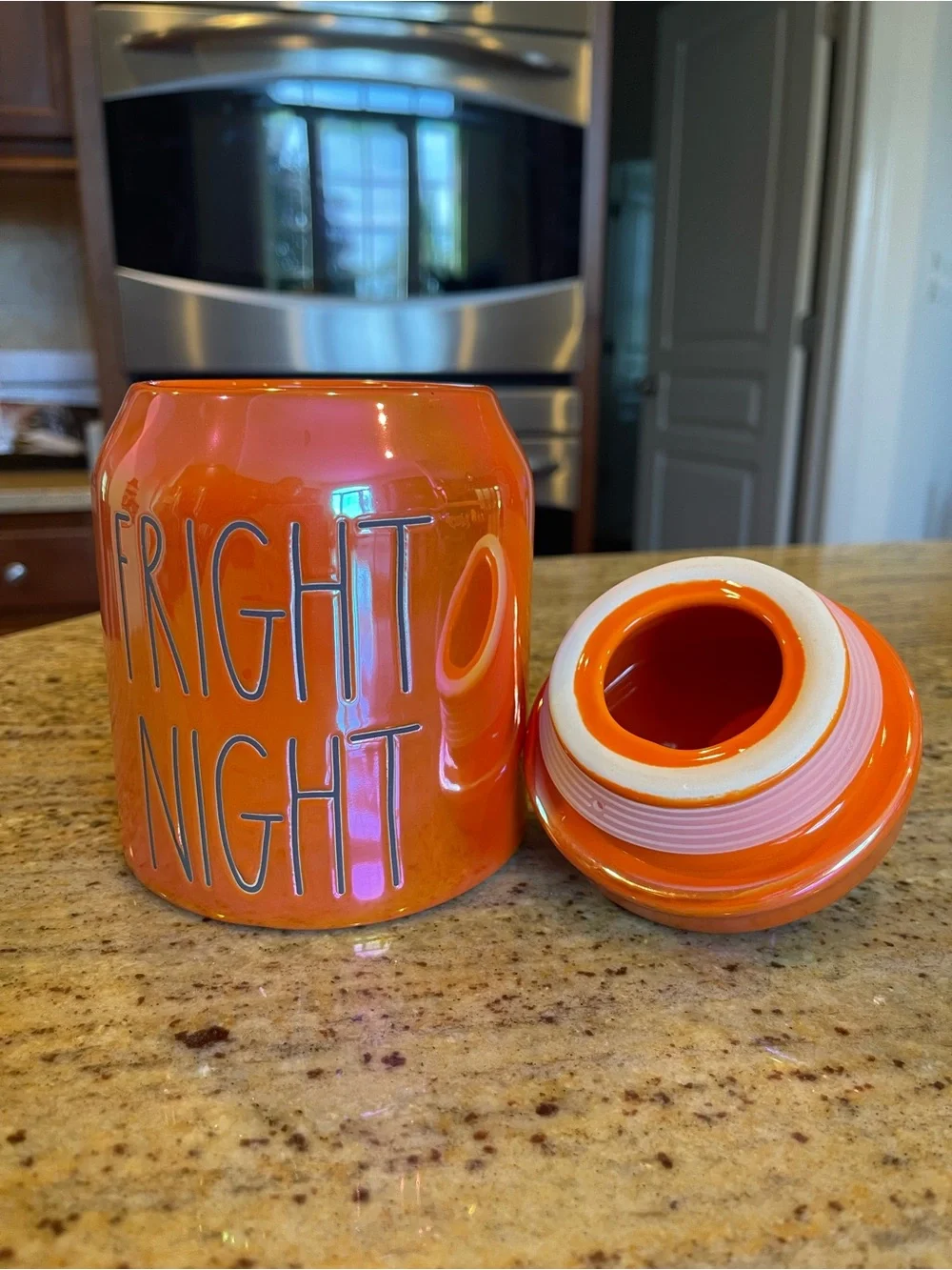 Rae Dunn Fright Night Halloween Orange Iridescent Luster Mini Canister
